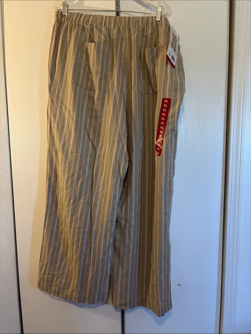 NWT GAP Tan Wide-Leg Pinstripe Drawstring Pants - Picture 4 of 4
